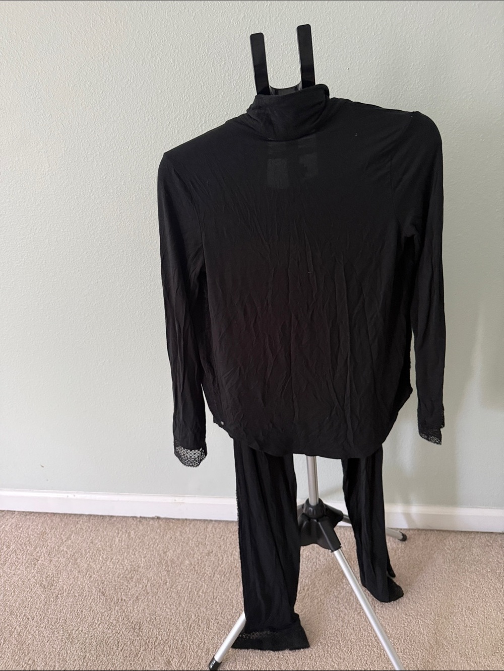 VICTORIA'S SECRET WOMEN'S BLACK LACE SIDES TRIM SUPERSOFT MODAL PAJAMA SET Sz XS - Picture 6 of 16